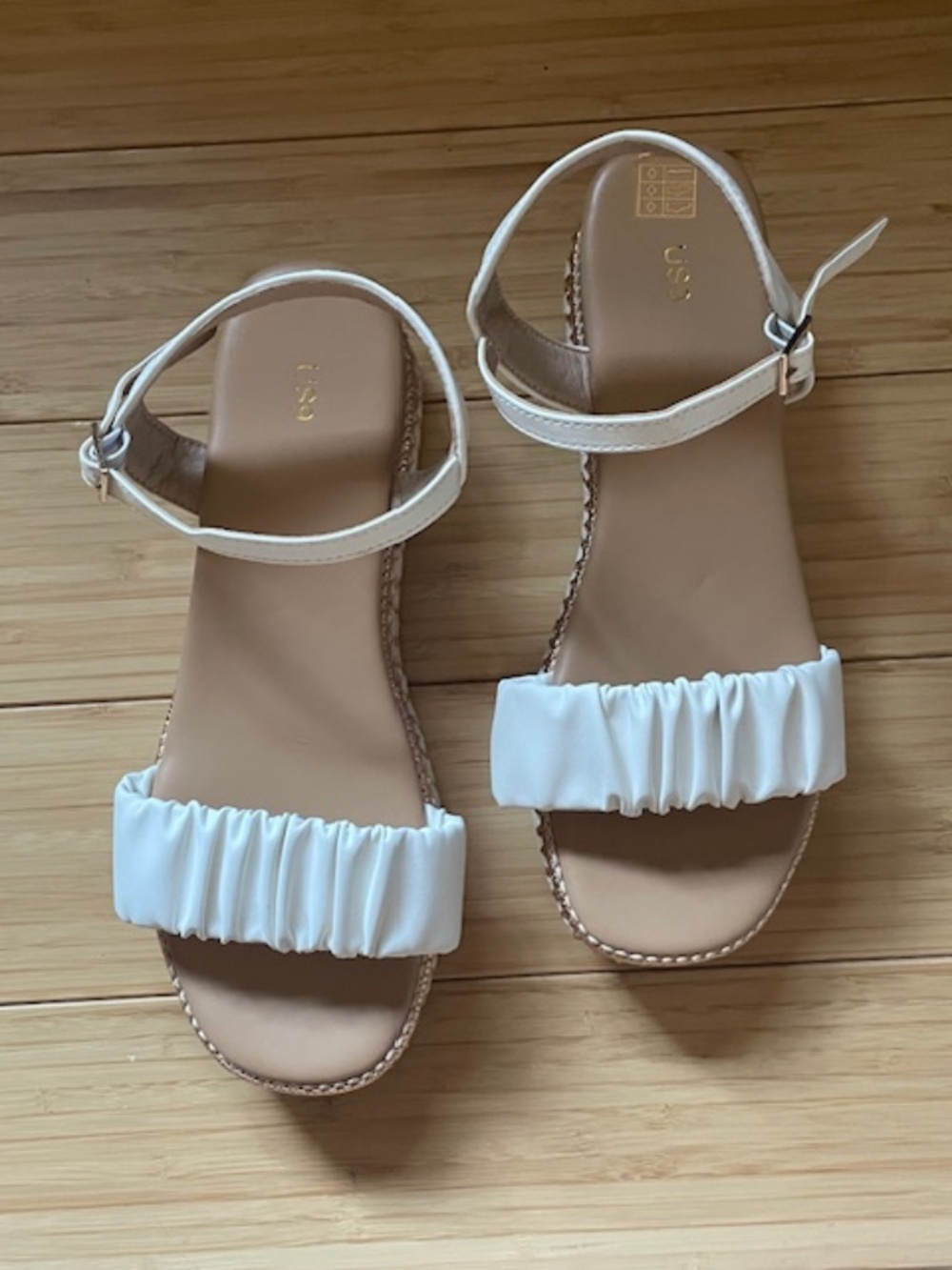 White Wedge Sandals with Rose Gold Color Beading - size 9 - Picture 2 of 8